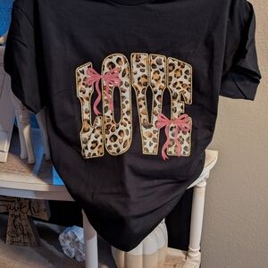 Gildan Black Tee with Leopard Print and Pink Accents